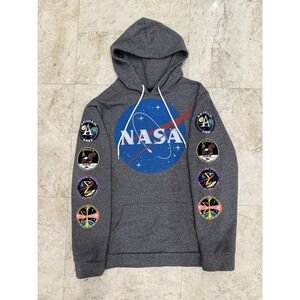 Buzz Aldrin Adult NASA Logo Hoodie Sweater Grey Gray XL